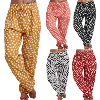 Женские повседневные свободные длинные брюки с эластичной резинкой на талии и принтом больших размеров L чёрный