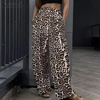 Женские повседневные свободные длинные брюки с леопардовым принтом ZANZEA S чёрный