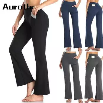 Женские повседневные свободные длинные брюки с широкими штанинами и эластичной резинкой на талии, хлопковые льняные расклешенные брюки для йоги L чёрный