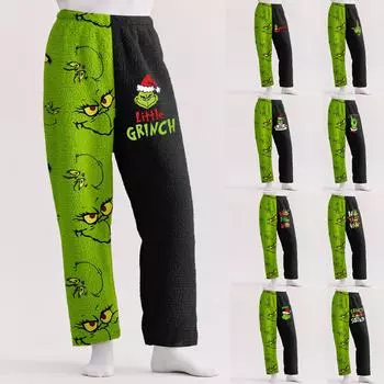Женские повседневные свободные фланелевые спальные брюки с рождественским принтом, плюшевые повседневные брюки, удобные спальные брюки L армия зеленый