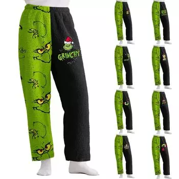 Женские повседневные свободные фланелевые спальные брюки с рождественским принтом, плюшевые повседневные брюки, удобные спальные брюки L