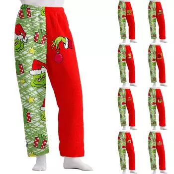 Женские повседневные свободные фланелевые спальные брюки с рождественским принтом, плюшевые повседневные брюки, удобные спальные брюки L зелёный