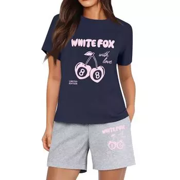 Женские повседневные свободные футболки с принтом и шорты, комплект M тёмно-синий