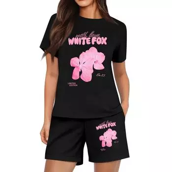 Женские повседневные свободные футболки с принтом и шорты, комплект XXL чёрный