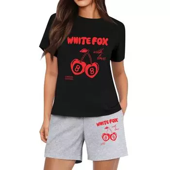 Женские повседневные свободные футболки с принтом и шорты, комплект L чёрный