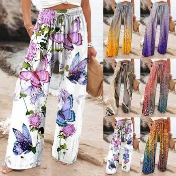 Женские повседневные свободные хлопковые льняные брюки с 9 брюками и широкими штанинами с карманами XL золотой