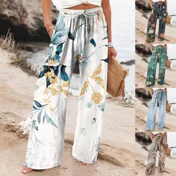 Женские повседневные свободные хлопковые льняные брюки с 9 брюками и широкими штанинами с карманами L темно-зеленого