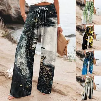 Женские повседневные свободные хлопковые льняные брюки с 9 брюками и широкими штанинами с карманами L серый