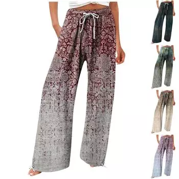 Женские повседневные свободные хлопковые льняные брюки с 9 брюками и широкими штанинами с карманами XL