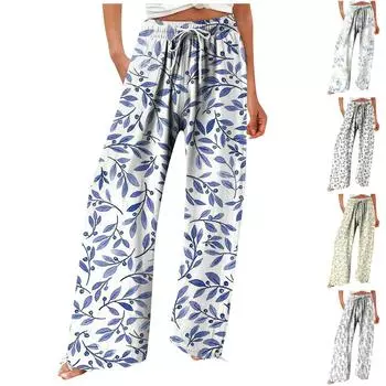 Женские повседневные свободные хлопковые льняные брюки с 9 брюками и широкими штанинами с карманами L зелёный