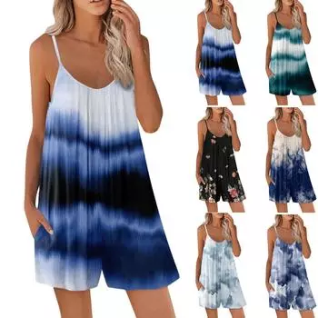 Женские повседневные свободные комбинезоны без рукавов, эластичные шорты, комбинезон с карманами L чёрный