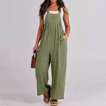 Женские повседневные свободные комбинезоны без рукавов с высокой талией и карманами с V-образным вырезом, длинные брюки, широкие комбинезоны L
