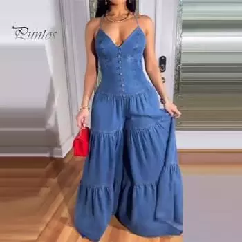 Женские повседневные свободные комбинезоны, цельные комбинезоны без рукавов, струящиеся брюки, летние сексуальные комбинезоны с бретелью через шею и открытой спиной, широкие штанины S чёрный