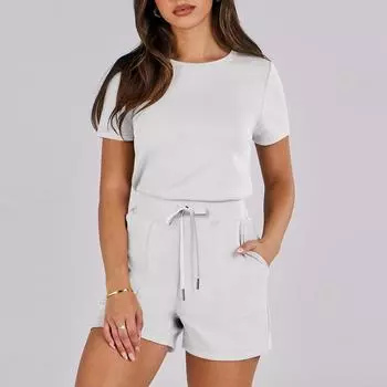 Женские повседневные свободные комбинезоны с длинными рукавами и высокой талией, карманами и круглым вырезом, длинные брюки, широкие комбинезоны L белый