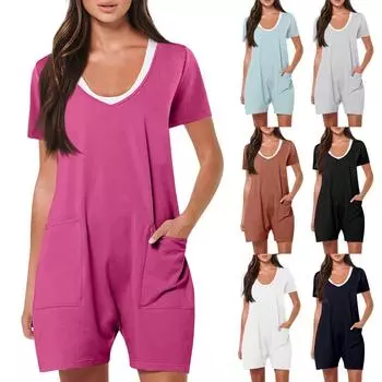 Женские повседневные свободные комбинезоны с длинными рукавами и высокой талией, карманами и круглым вырезом, длинные брюки, широкие комбинезоны L чёрный