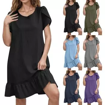 Женские повседневные свободные модные безрукавные хлопковые льняные однотонные пляжные платья с V-образным вырезом XL чёрный