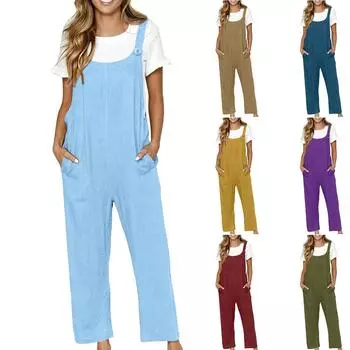 Женские повседневные свободные однотонные повседневные брюки с лямками на плечах, комбинезон, широкие брюки, комбинезон L армия зеленый