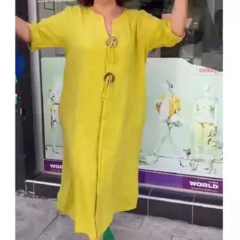 Женские повседневные свободные однотонные простые платья S жёлтый