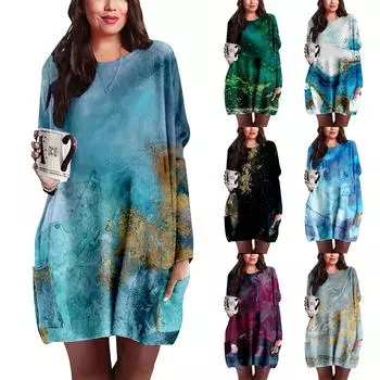 Женские повседневные свободные платья большого размера с круглым вырезом и узором тай-дай XXXXL синий