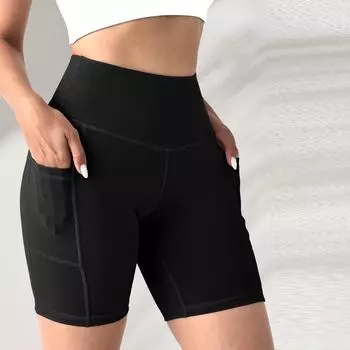 Женские повседневные свободные пляжные леггинсы с карманами M чёрный