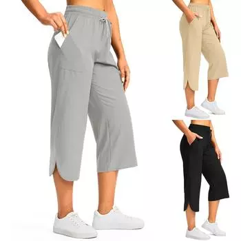 Женские повседневные свободные пляжные леггинсы с карманами M чёрный