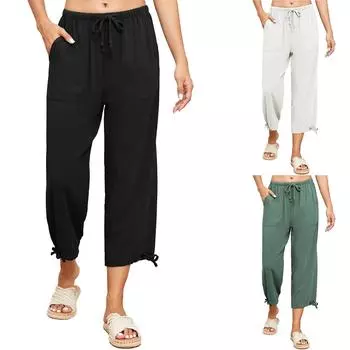 Женские повседневные свободные пляжные леггинсы с карманами M синий