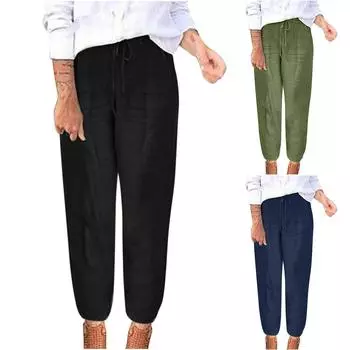 Женские повседневные свободные пляжные леггинсы с карманами M чёрный