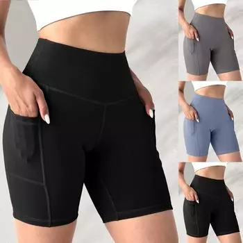 Женские повседневные свободные пляжные леггинсы с карманами M чёрный