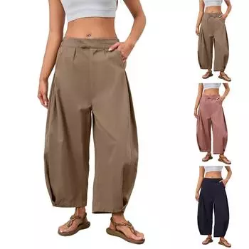 Женские повседневные свободные пляжные леггинсы с карманами S чёрный