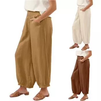 Женские повседневные свободные пляжные леггинсы с карманами M чёрный