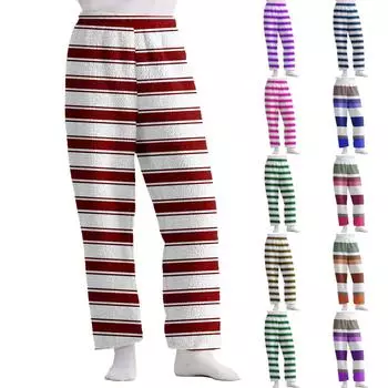 Женские повседневные свободные полосатые фланелевые слипы удобные длинные брюки брюки L армия зеленый