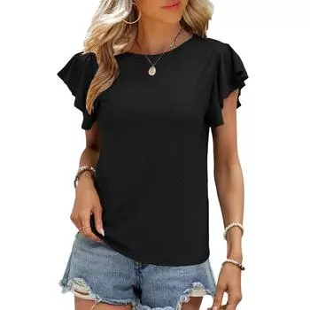 Женские повседневные свободные рубашки модные топы футболки футболки M чёрный