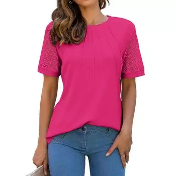 Женские повседневные свободные рубашки модные топы футболки футболки M горячий розовый