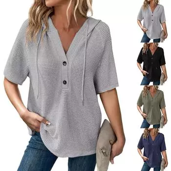 Женские повседневные свободные рубашки модные топы футболки футболки M чёрный