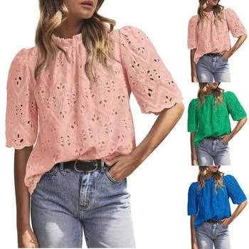 Женские повседневные свободные рубашки модные топы футболки футболки M синий