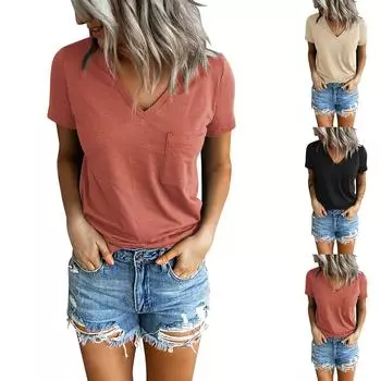 Женские повседневные свободные рубашки модные топы футболки футболки M чёрный