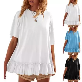 Женские повседневные свободные рубашки модные топы футболки футболки M чёрный