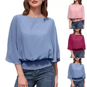 Женские повседневные свободные рубашки модные топы футболки футболки M синий