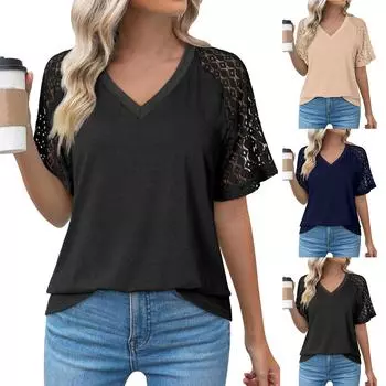 Женские повседневные свободные рубашки модные топы футболки футболки M чёрный