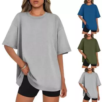 Женские повседневные свободные рубашки модные топы футболки футболки M синий