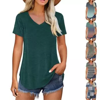 Женские повседневные свободные рубашки модные топы футболки футболки M зелёный