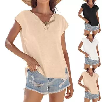 Женские повседневные свободные рубашки модные топы футболки футболки M чёрный