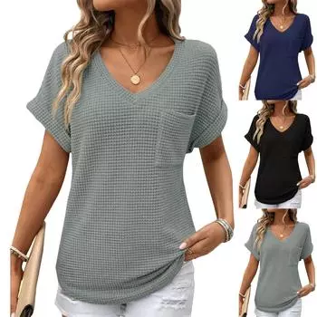 Женские повседневные свободные рубашки модные топы футболки футболки M чёрный