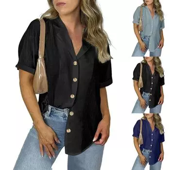 Женские повседневные свободные рубашки модные топы футболки футболки M синий