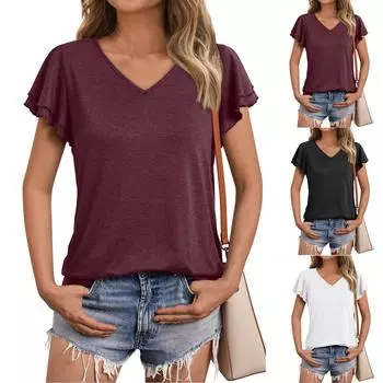 Женские повседневные свободные рубашки модные топы футболки футболки M чёрный