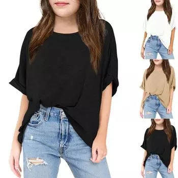 Женские повседневные свободные рубашки модные топы футболки футболки M чёрный