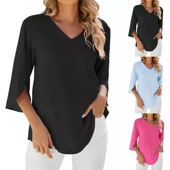 Женские повседневные свободные рубашки модные топы футболки футболки M синий