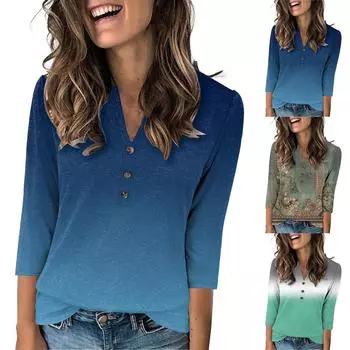 Женские повседневные свободные рубашки модные топы футболки футболки M синий