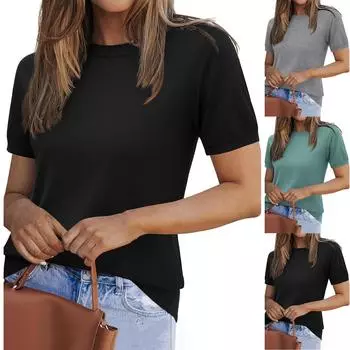 Женские повседневные свободные рубашки модные топы футболки футболки S синий