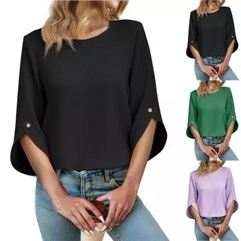 Женские повседневные свободные рубашки модные топы футболки футболки M чёрный